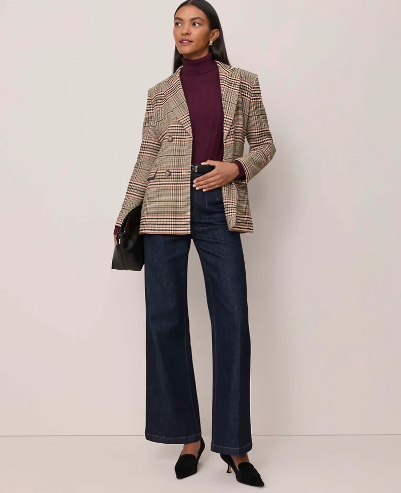 Ann Taylor The Fitted Belted Blazer Plaid Pure Chocolate Women's