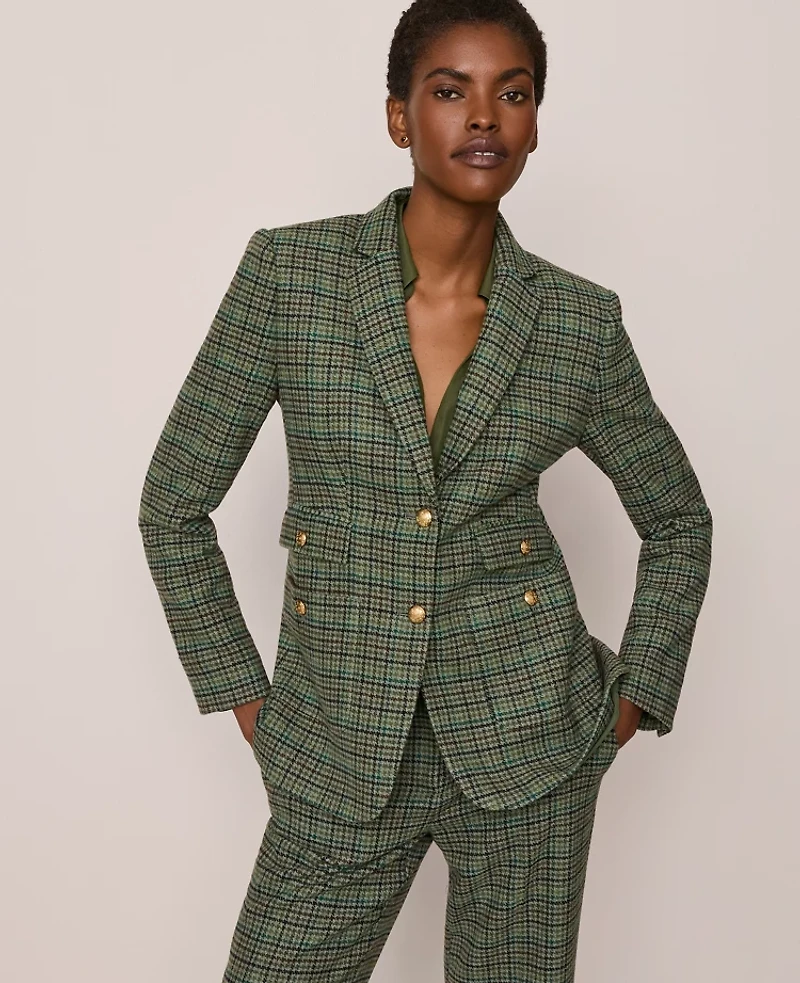 Ann Taylor The Petite Greenwich Blazer Houndstooth Muted Moss Women's