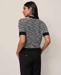 Ann Taylor Tweed Sweater Trim Top Black Multi Women's