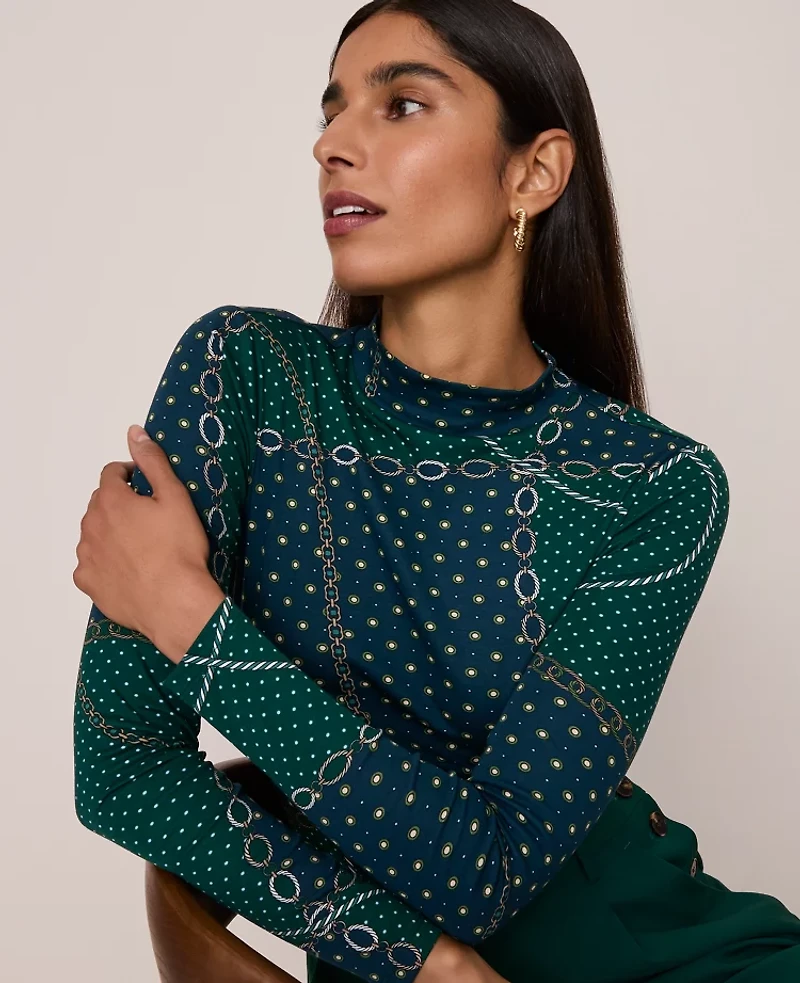Ann Taylor Petite Chain Link Mock Neck Top Night Garden Women's