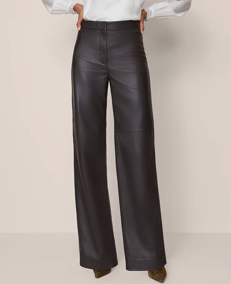 Ann Taylor The Petite Straight Pant Leather Dark Brown Women's