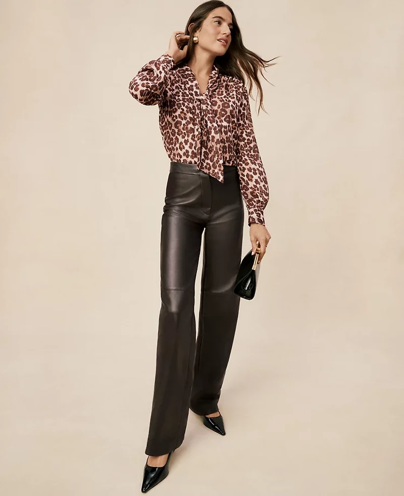 Ann Taylor The Petite Straight Pant Leather Dark Brown Women's