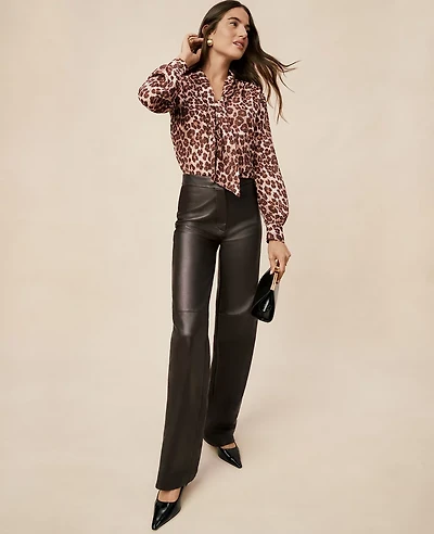 Ann Taylor The Petite Straight Pant Leather Dark Brown Women's