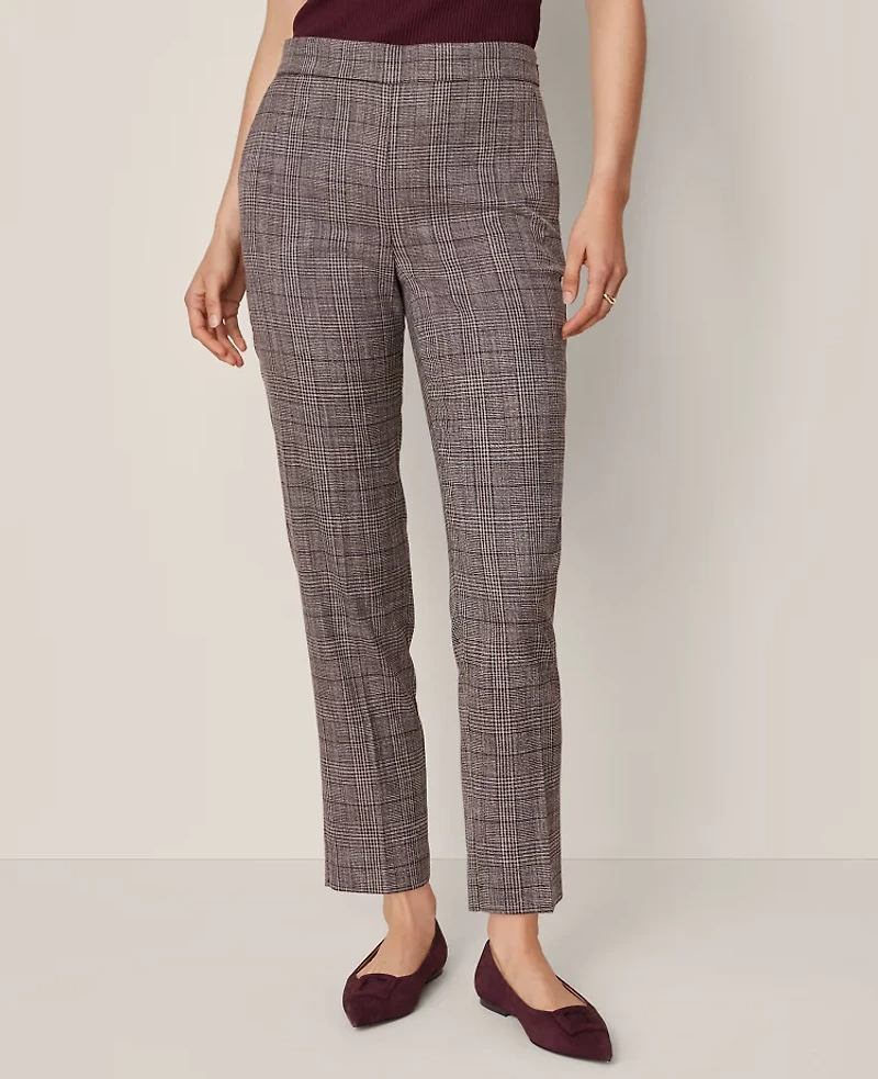 Ann Taylor The Petite High Rise Ankle Pant Plaid Black/Brown Multi Women's