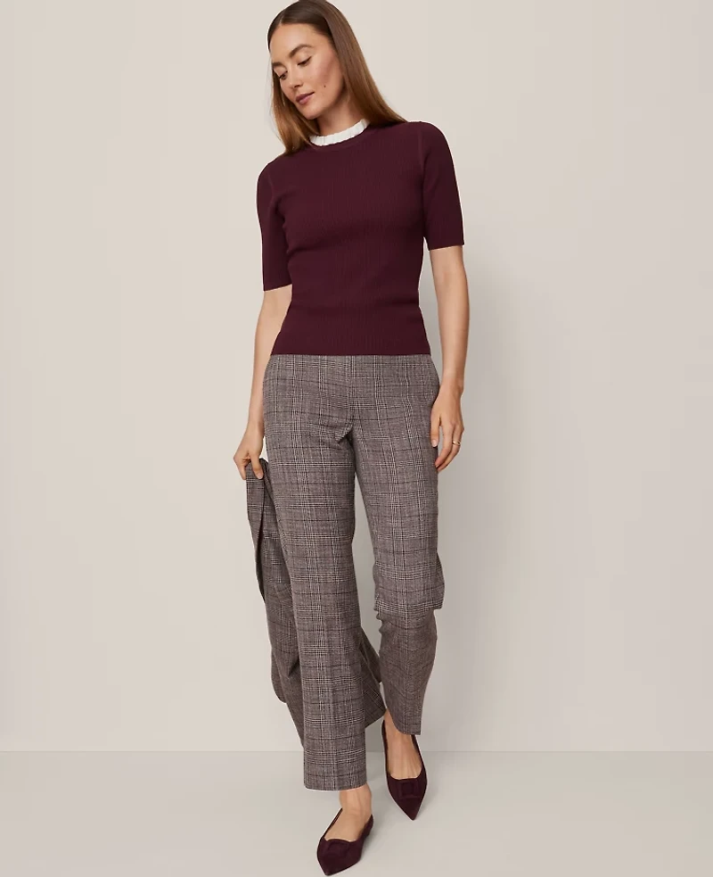 Ann Taylor The Petite High Rise Ankle Pant Plaid Black/Brown Multi Women's