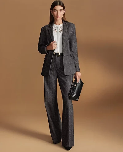Ann Taylor The Petite Wide Leg Pant Herringbone Grey/White Combo Women's