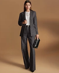 Ann Taylor The Petite Wide Leg Pant Herringbone Grey/White Combo Women's