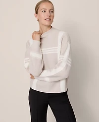 Ann Taylor Petite Plaid Mock Neck Sweater Neutral Women's
