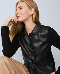 Ann Taylor Petite Mixed Media Collared Jacket Black Women's