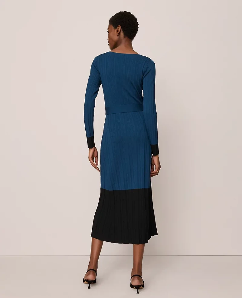 Ann Taylor Petite Color Block Ribbed Sweater Dress Women's