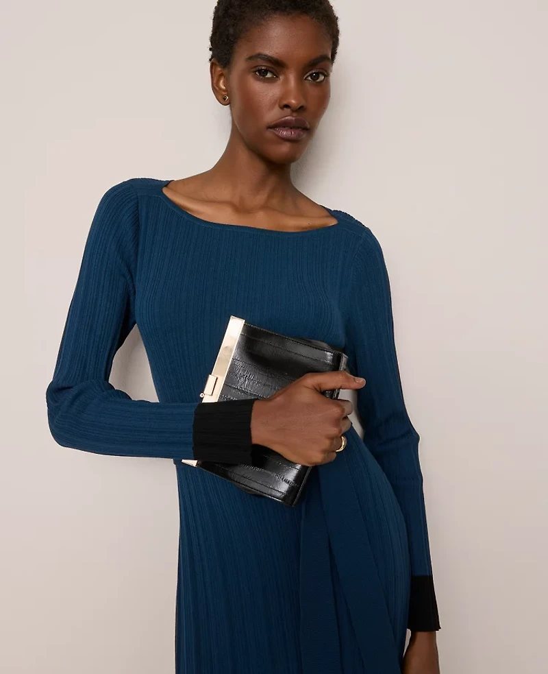 Ann Taylor Petite Color Block Ribbed Sweater Dress Women's