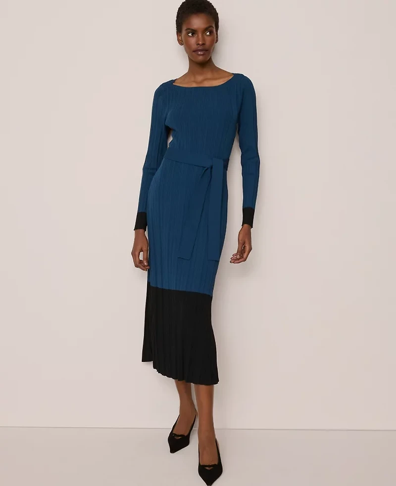 Ann Taylor Petite Color Block Ribbed Sweater Dress Women's