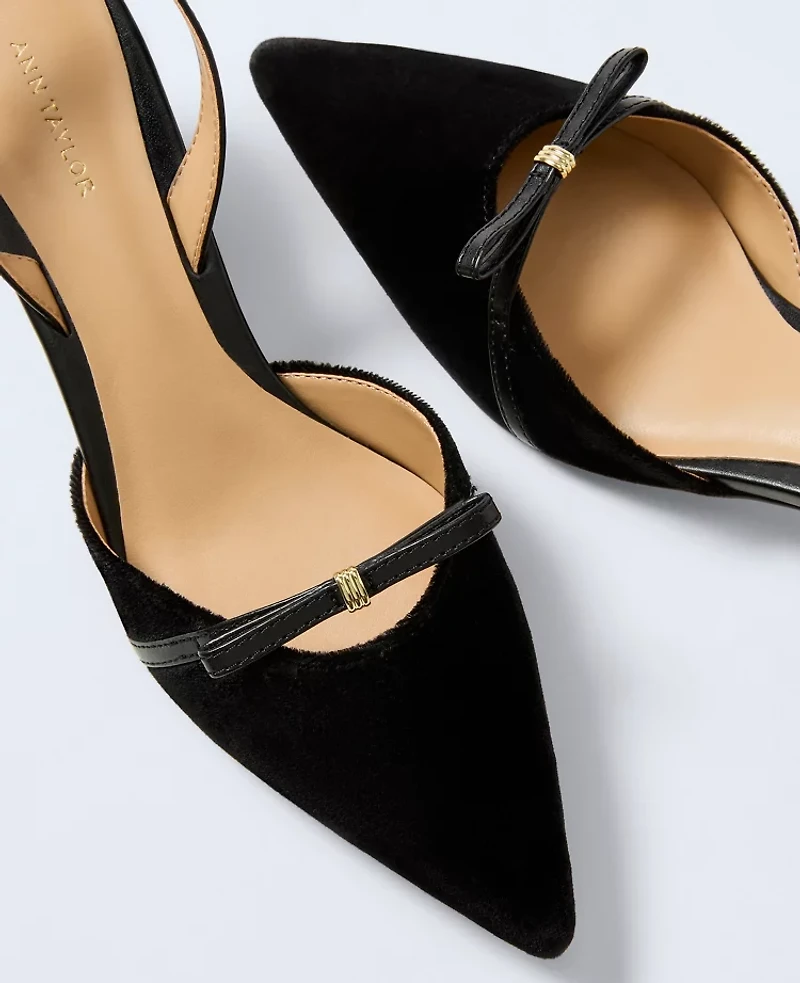 Ann Taylor Velvet Bow Slingback Pumps Black Women's