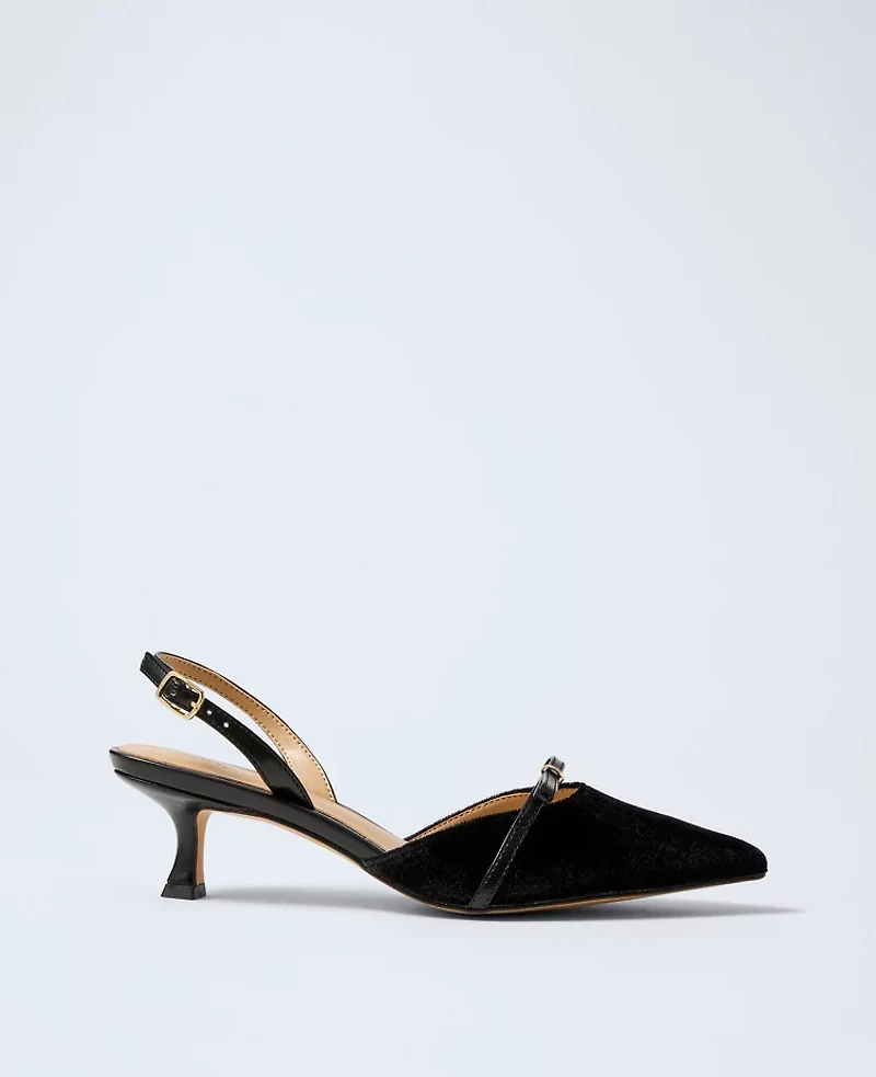 Ann Taylor Velvet Bow Slingback Pumps Black Women's