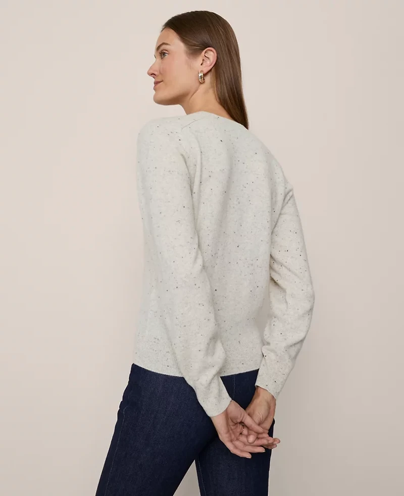 Ann Taylor Cashmere V-Neck Sweater Cream Speckle Women's