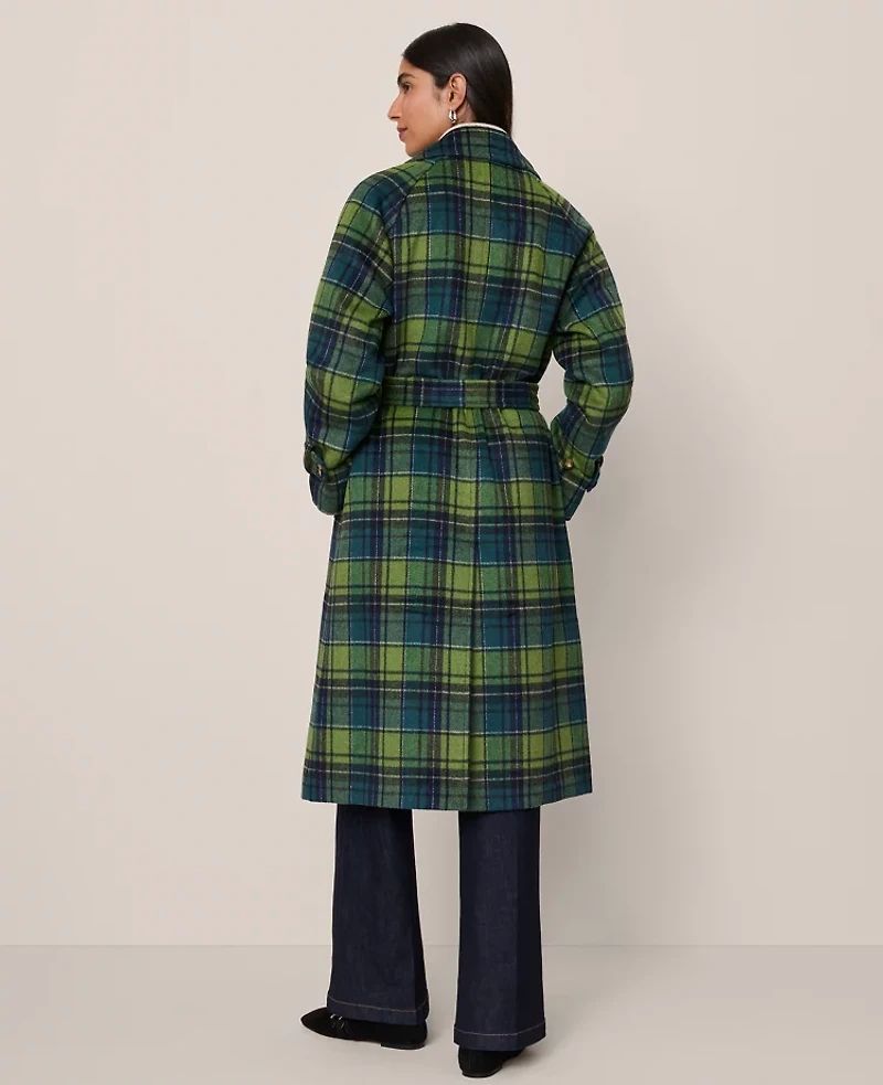 Ann Taylor Petite Plaid Trench Coat Bonsai Tree Women's
