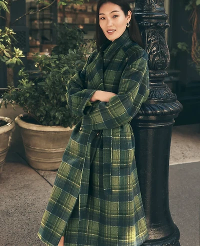 Ann Taylor Petite Plaid Trench Coat Bonsai Tree Women's