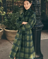 Ann Taylor Petite Plaid Trench Coat Bonsai Tree Women's