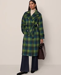 Ann Taylor Petite Plaid Trench Coat Bonsai Tree Women's