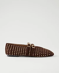 Ann Taylor Buckled Suede Studded Ballet Flat Pure Chocolate Women's