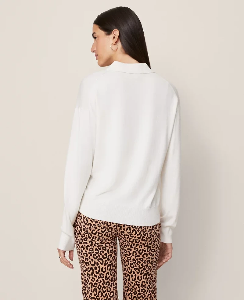 Ann Taylor Weekend Collection Polo Sweater Winter White Women's