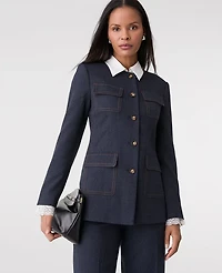 Ann Taylor The Long Crew Neck Jacket Indigo Blend Women's