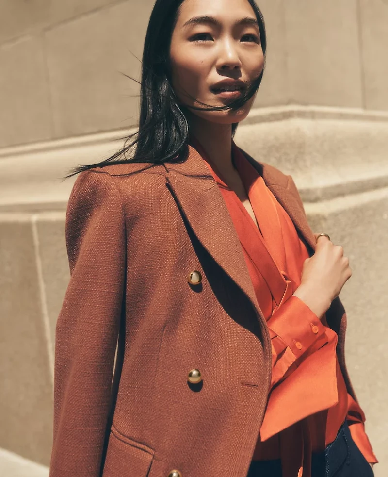 Ann Taylor Petite Fitted Long Double Breasted Coat Spiced Cider Women's
