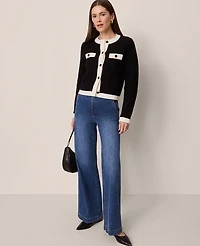 Ann Taylor Petite Textured Sweater Jacket Black/White Combo Women's