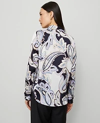 Ann Taylor Petite Paisley Satin Essential Shirt Night Sky Women's