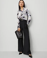 Ann Taylor Petite Paisley Satin Essential Shirt Night Sky Women's