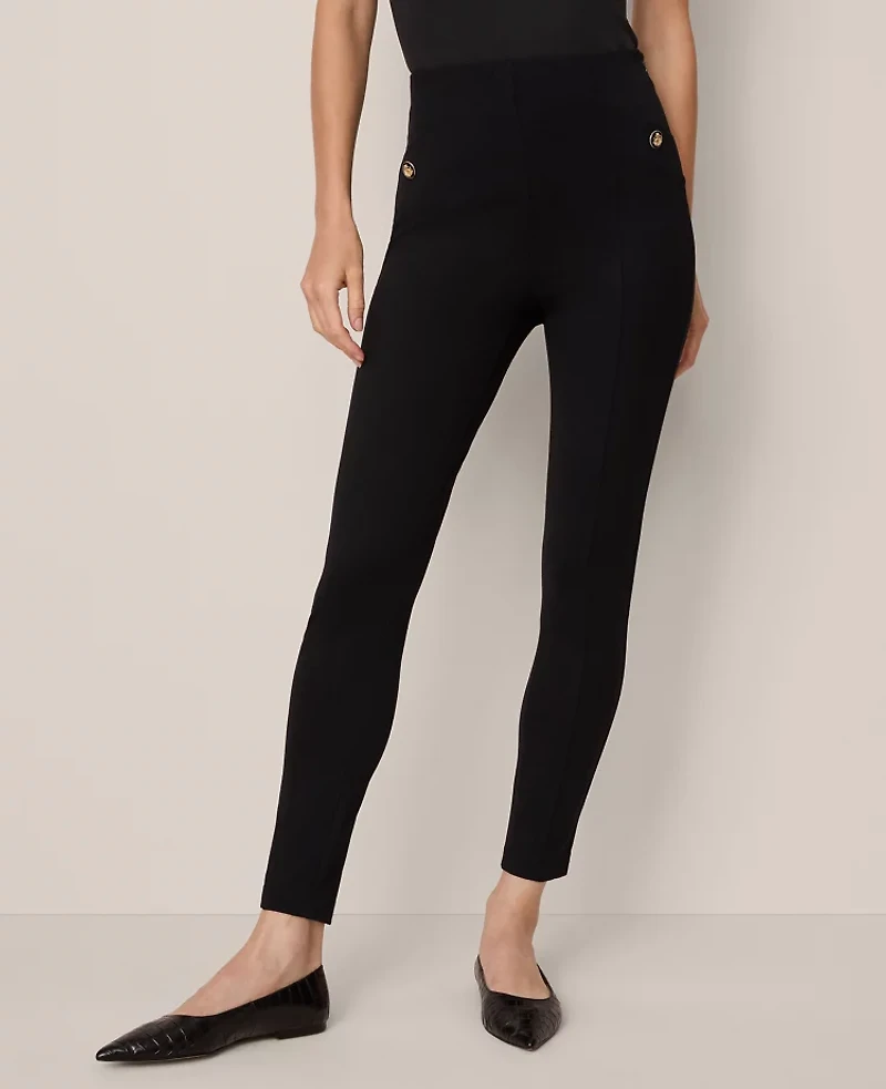 Ann Taylor The Seamed Button Legging Ponte Black Women's