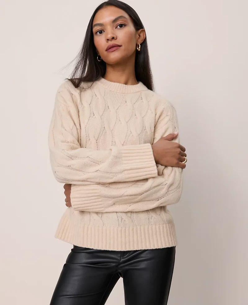 Ann Taylor Petite Cable Crew Neck Sweater Women's