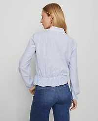Ann Taylor Petite Weekend Collection Striped Tie Waist Popover Top Cool Cascades Women's