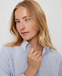 Ann Taylor Petite Weekend Collection Striped Tie Waist Popover Top Cool Cascades Women's
