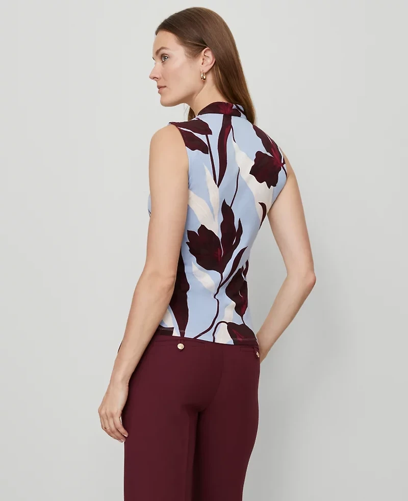 Ann Taylor Petite Floral Sleeveless V-Neck Top Placid Blue Women's