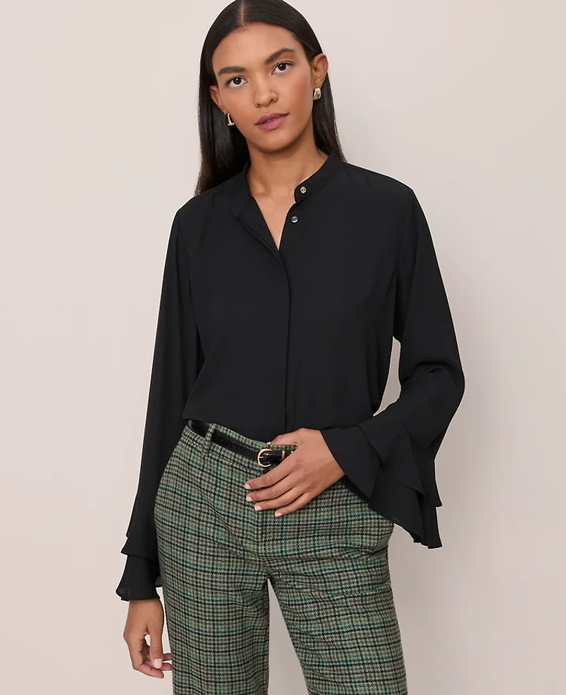 Ann Taylor Petite Bell Sleeve Blouse Black Women's