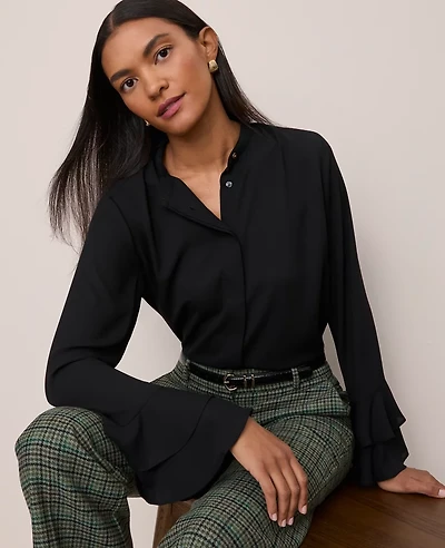 Ann Taylor Petite Bell Sleeve Blouse Black Women's