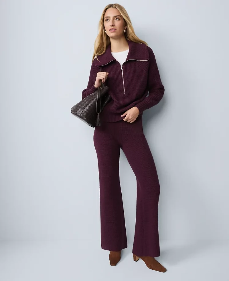 Ann Taylor Weekend Collection Waffle Sweater Pant Poised Plum Women's