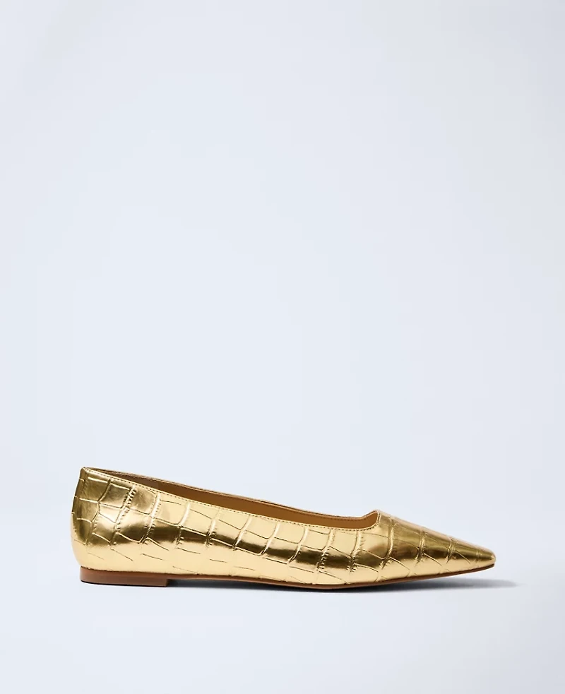 Ann Taylor Metallic Croco Flat Gold Women's