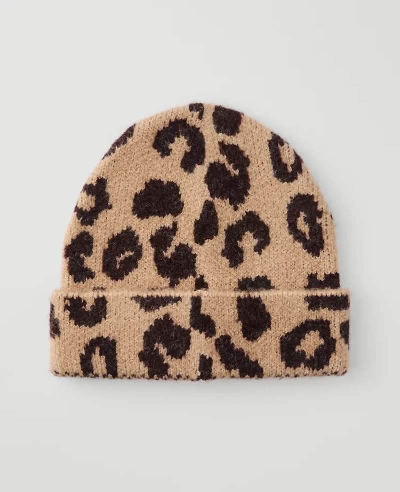Ann Taylor Weekend Collection Animal Print Hat Brown Multi Women's