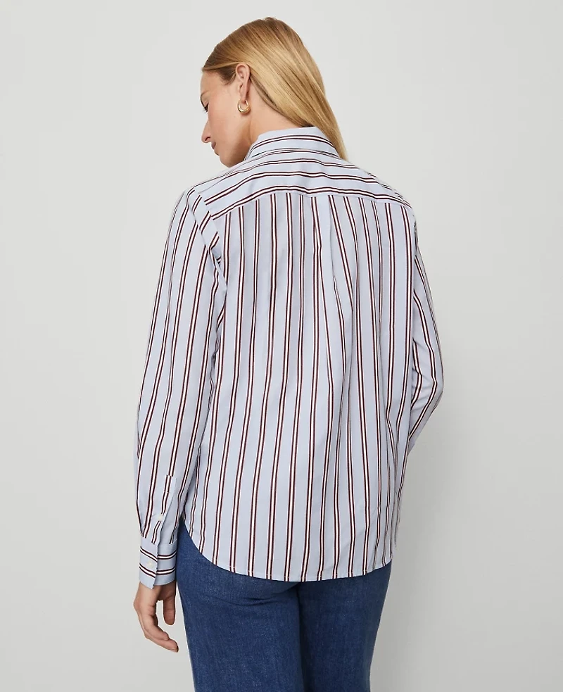 Ann Taylor Weekend Collection Striped Relaxed Perfect Shirt Placid Blue Women's