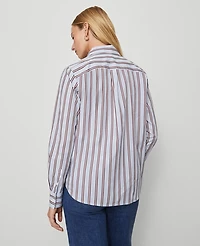 Ann Taylor Weekend Collection Striped Relaxed Perfect Shirt Placid Blue Women's