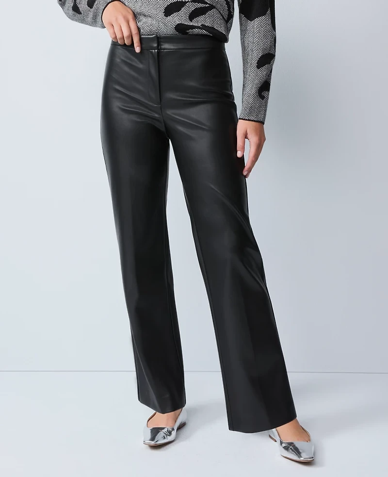 Ann Taylor The Straight Pant Faux Leather Black Women's