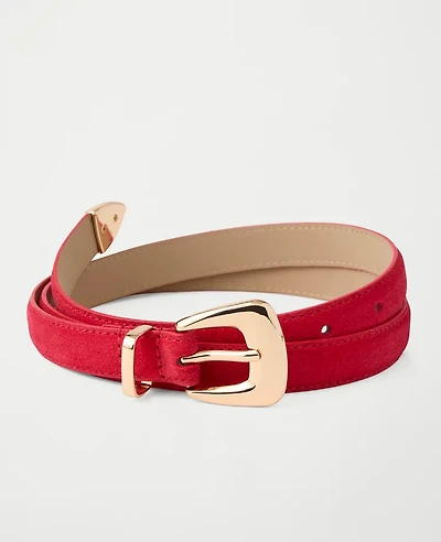 Ann Taylor Suede Square Buckle Belt Jewel Red Women's