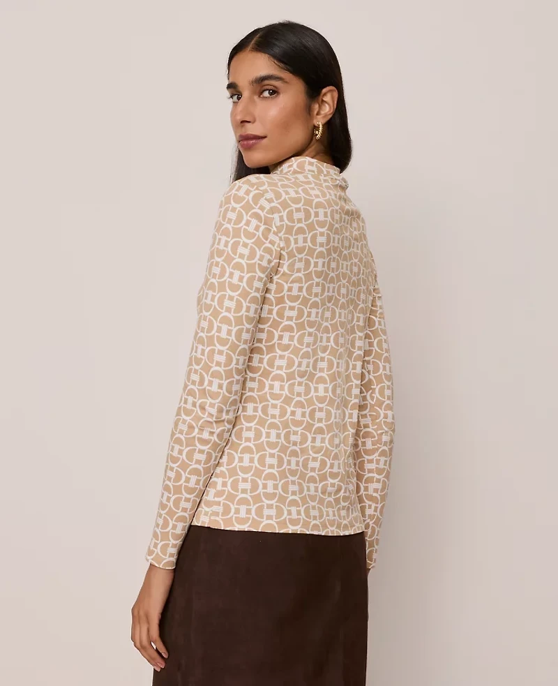 Ann Taylor Chain Link Mock Neck Top Cafe Au Lait Women's