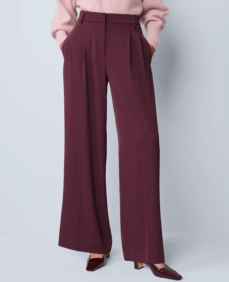 Ann Taylor The Pleated Wide-Leg Pant Bi-Stretch Poised Plum Women's