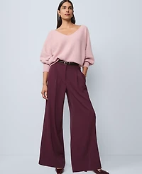 Ann Taylor The Pleated Wide-Leg Pant Bi-Stretch Poised Plum Women's