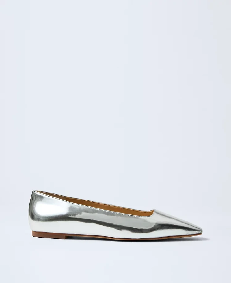 Ann Taylor Metallic Leather Flat Silver Women's