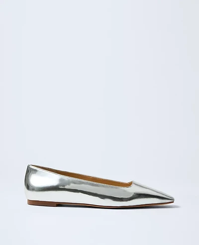 Ann Taylor Metallic Leather Flat Silver Women's