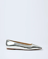 Ann Taylor Metallic Leather Flat Silver Women's